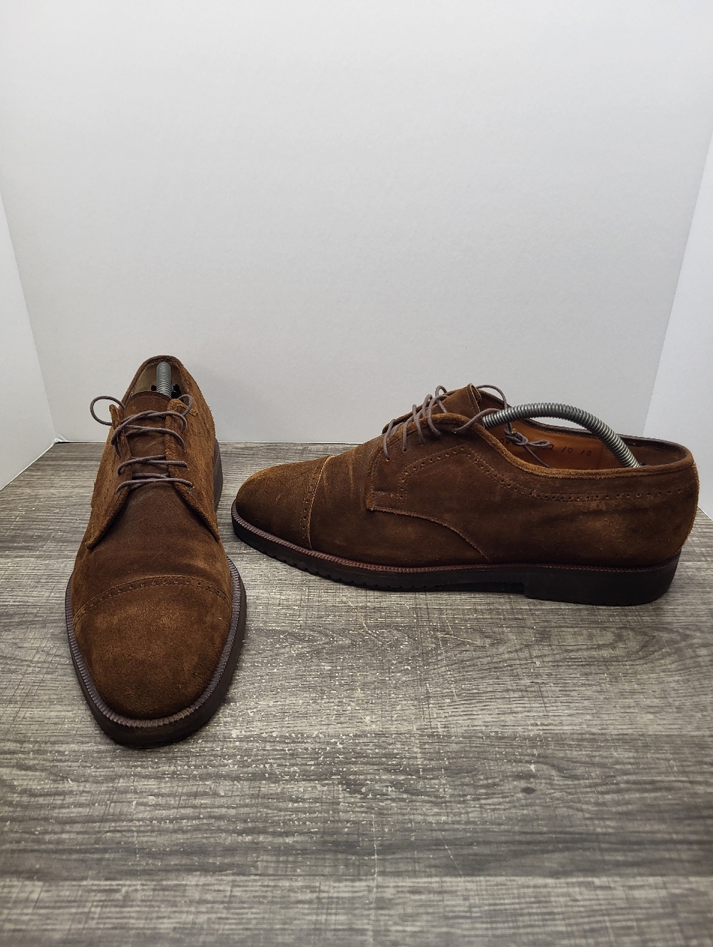 SALVATORE FERRAGAMO SHOES CAP TOE OXFORD BROWN SUEDE SZ 10 US